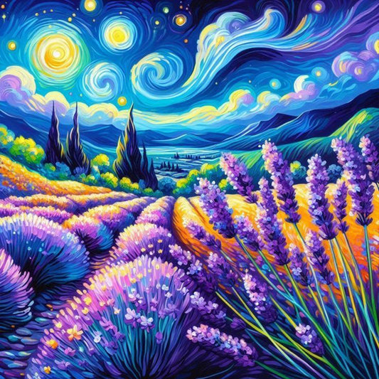 Landscape Painting Of Lavender Field - Full Round Drill Diamond Painting 40*40CM