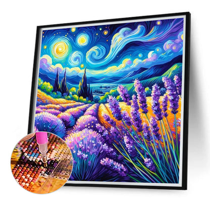 Landscape Painting Of Lavender Field - Full Round Drill Diamond Painting 40*40CM