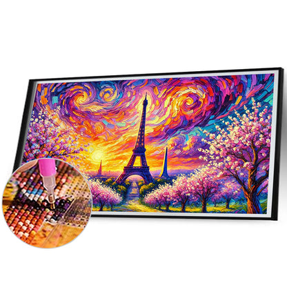 Eiffel Tower In The Rising Sun - Full Round Drill Diamond Painting 70*40CM