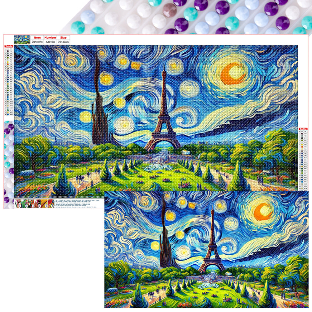 Eiffel Tower At Starry Night Eiffel Tower - Full Round Drill Diamond Painting 70*40CM