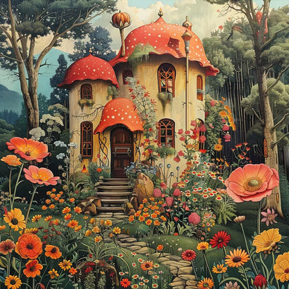 Mushroom House - Full Square Drill Diamond Painting 40*40CM