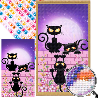 Little Black Cats On The Wall Under The Moon - Full AB Round Drill Diamond Painting 40*70CM