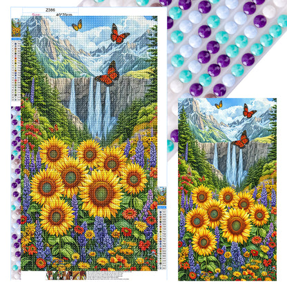 Waterfall And Flowers - Full Round Drill Diamond Painting 40*70CM