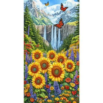 Waterfall And Flowers - Full Round Drill Diamond Painting 40*70CM