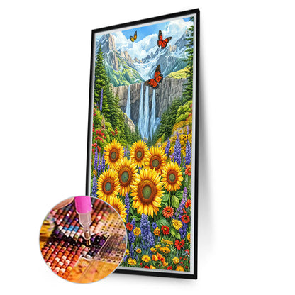 Waterfall And Flowers - Full Round Drill Diamond Painting 40*70CM