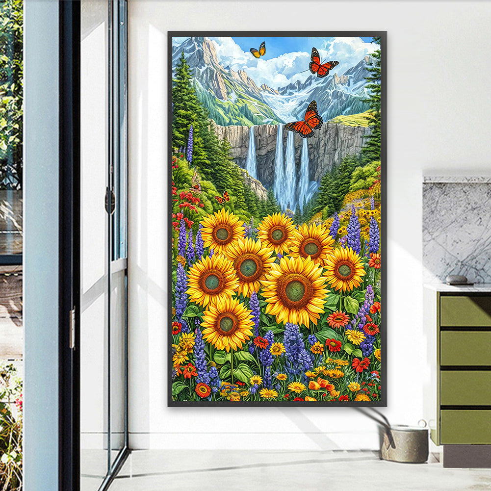 Waterfall And Flowers - Full Round Drill Diamond Painting 40*70CM