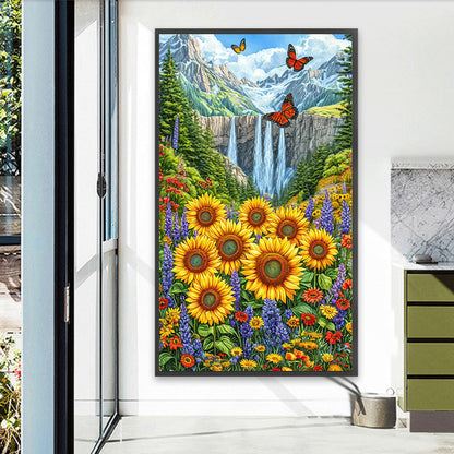 Waterfall And Flowers - Full Round Drill Diamond Painting 40*70CM