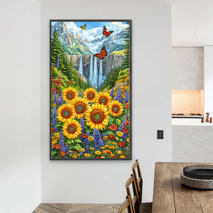 Waterfall And Flowers - Full Round Drill Diamond Painting 40*70CM