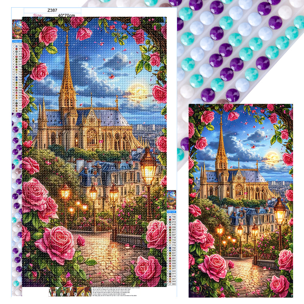 Flowers And Castle - Full Round Drill Diamond Painting 40*70CM
