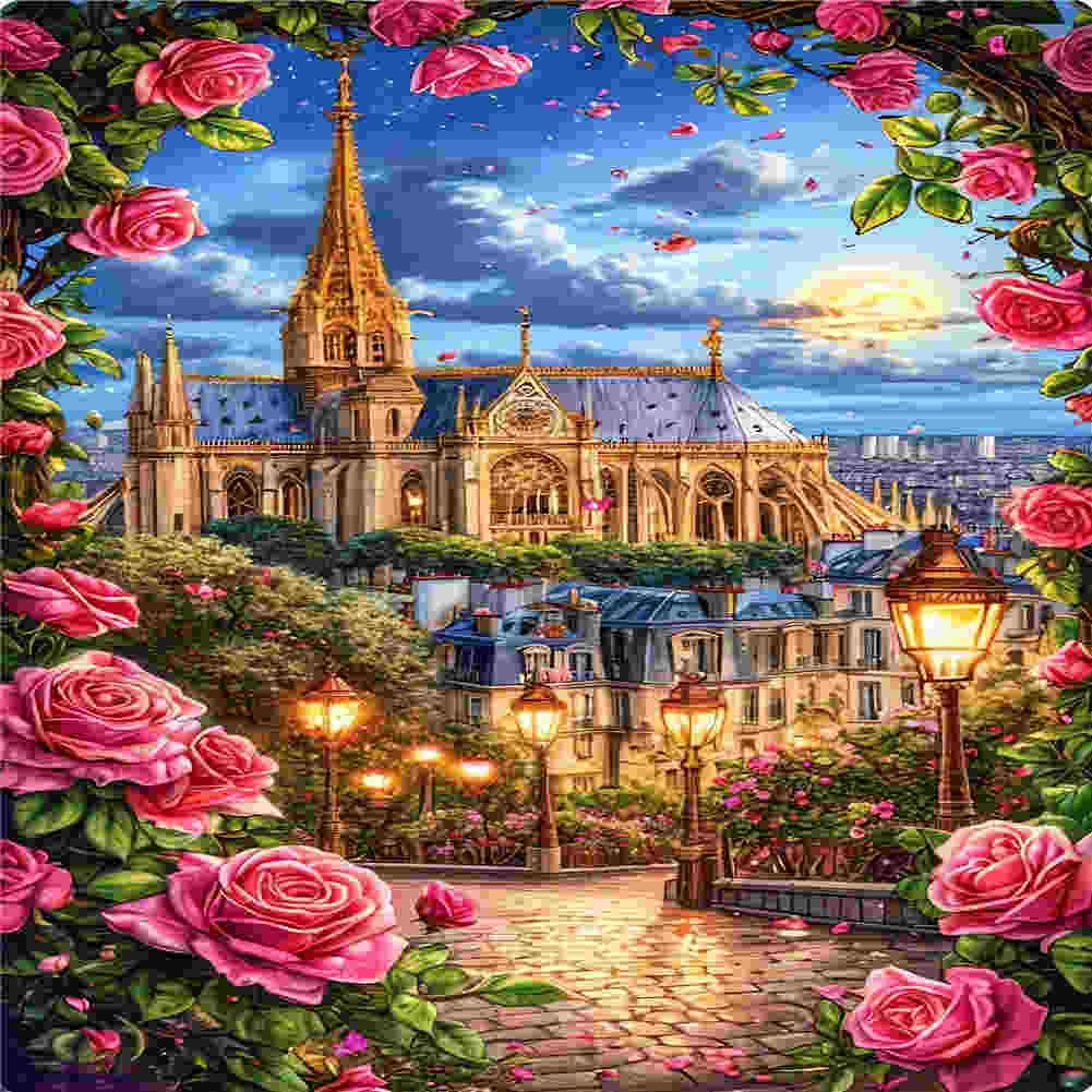 Flowers And Castle - Full Round Drill Diamond Painting 40*70CM