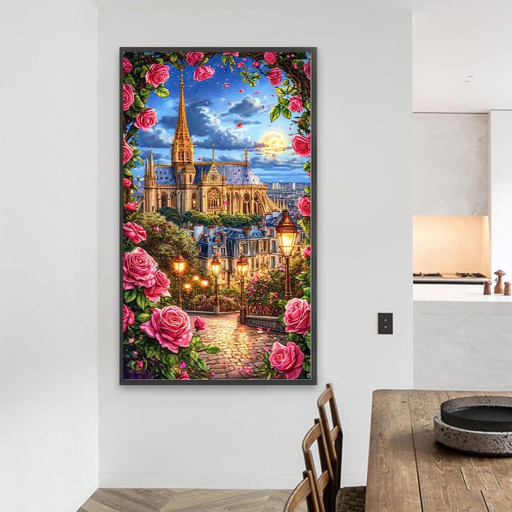 Flowers And Castle - Full Round Drill Diamond Painting 40*70CM