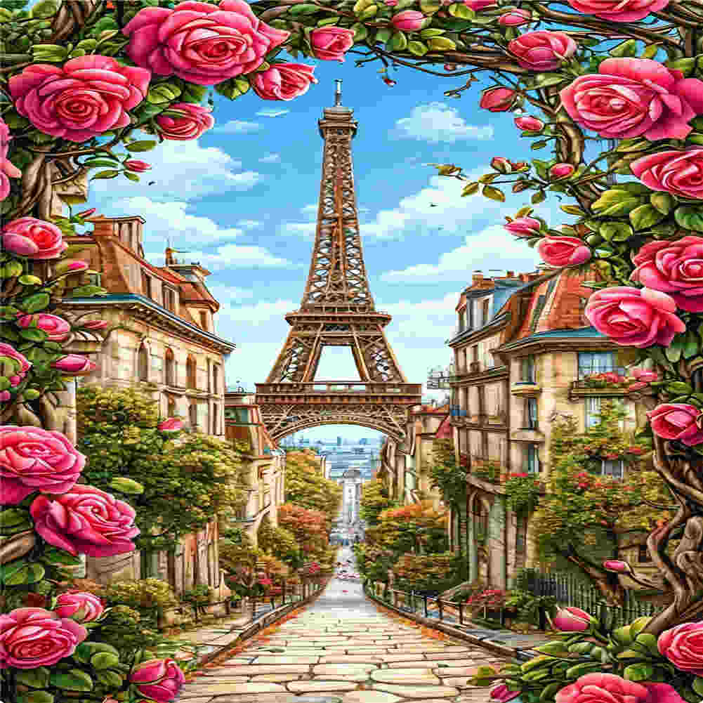 Eiffel Tower And Flowers - Full Round Drill Diamond Painting 40*70CM