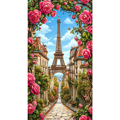 Eiffel Tower And Flowers - Full Round Drill Diamond Painting 40*70CM