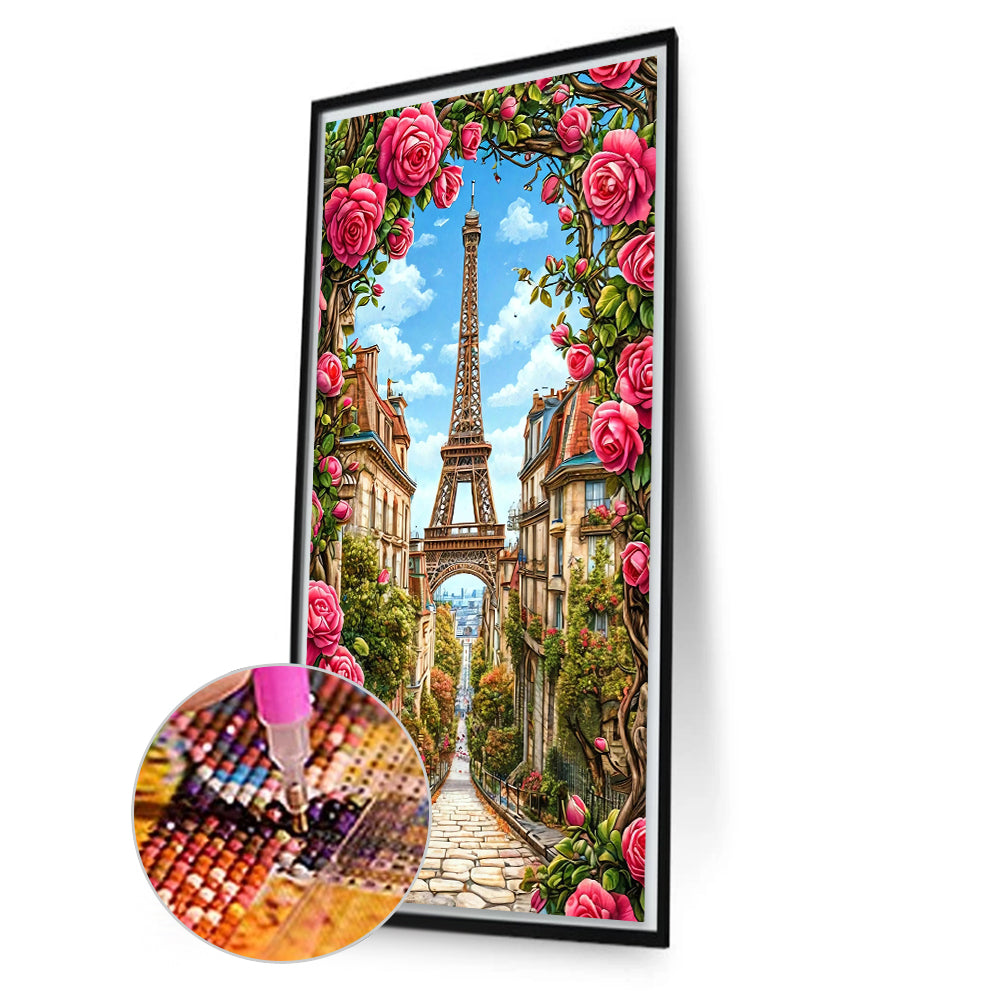 Eiffel Tower And Flowers - Full Round Drill Diamond Painting 40*70CM