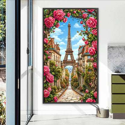 Eiffel Tower And Flowers - Full Round Drill Diamond Painting 40*70CM