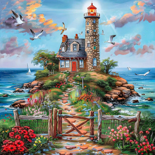 Cottages By The Sea - Full Round Drill Diamond Painting 50*50CM