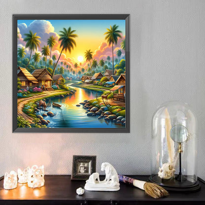 Cottages By The River - Full Round Drill Diamond Painting 50*50CM