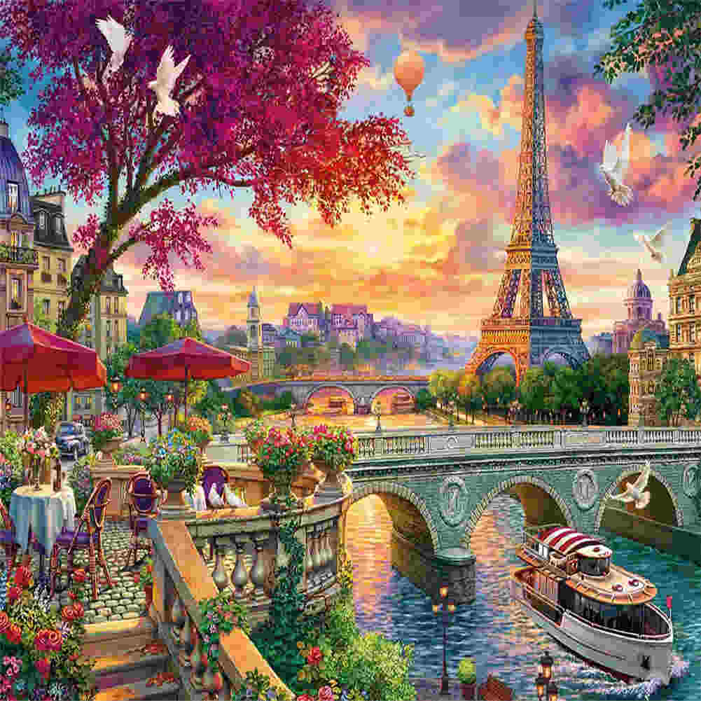 Eiffel Tower Scenery - Full Round Drill Diamond Painting 50*35CM