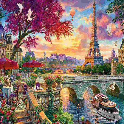 Eiffel Tower Scenery - Full Round Drill Diamond Painting 50*35CM