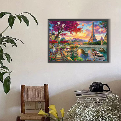Eiffel Tower Scenery - Full Round Drill Diamond Painting 50*35CM