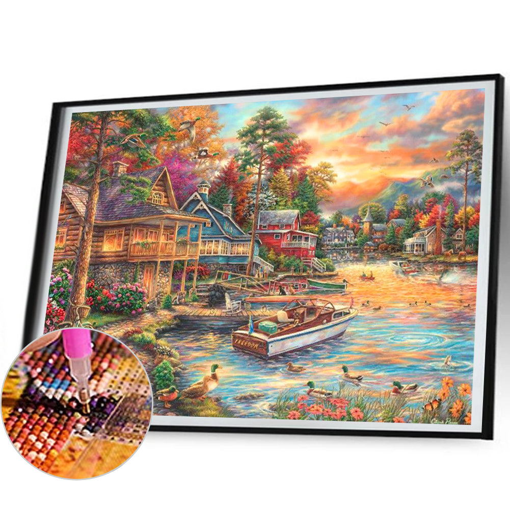 Streets By The River - Full Round Drill Diamond Painting 50*35CM