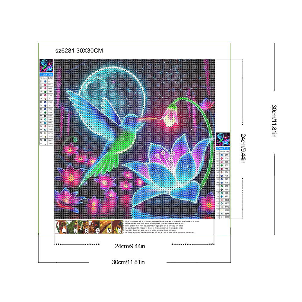 Luminous Hummingbirds - Full Round Drill Diamond Painting 30*30CM