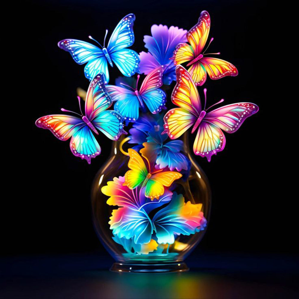 Luminous Butterflies - Full Round Drill Diamond Painting 30*30CM