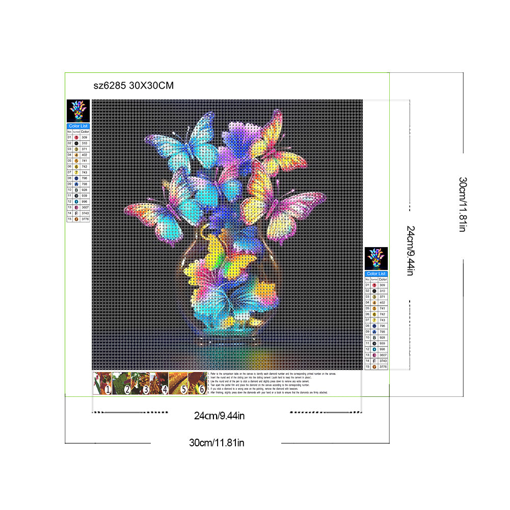 Luminous Butterflies - Full Round Drill Diamond Painting 30*30CM