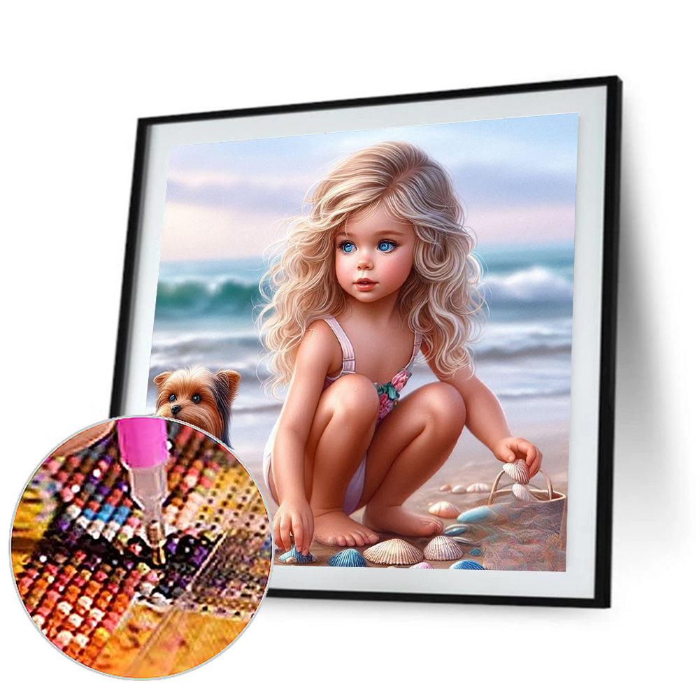 Girl And Dog - Full Round Drill Diamond Painting 40*40CM