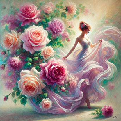 Girl And Flower - Full Round Drill Diamond Painting 40*40CM