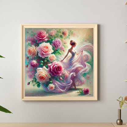 Girl And Flower - Full Round Drill Diamond Painting 40*40CM