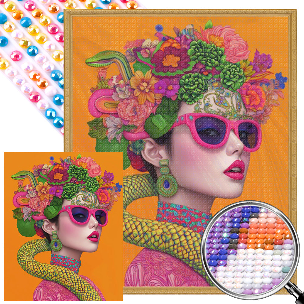 Snake And Girl - Full AB Round Drill Diamond Painting 40*50CM