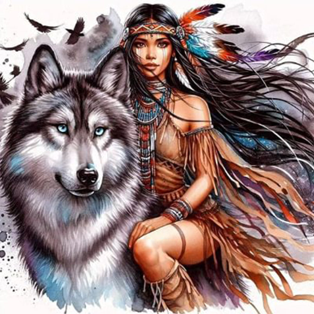 Girl And Wolf - Full Round Drill Diamond Painting 40*40CM