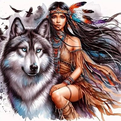 Girl And Wolf - Full Round Drill Diamond Painting 40*40CM