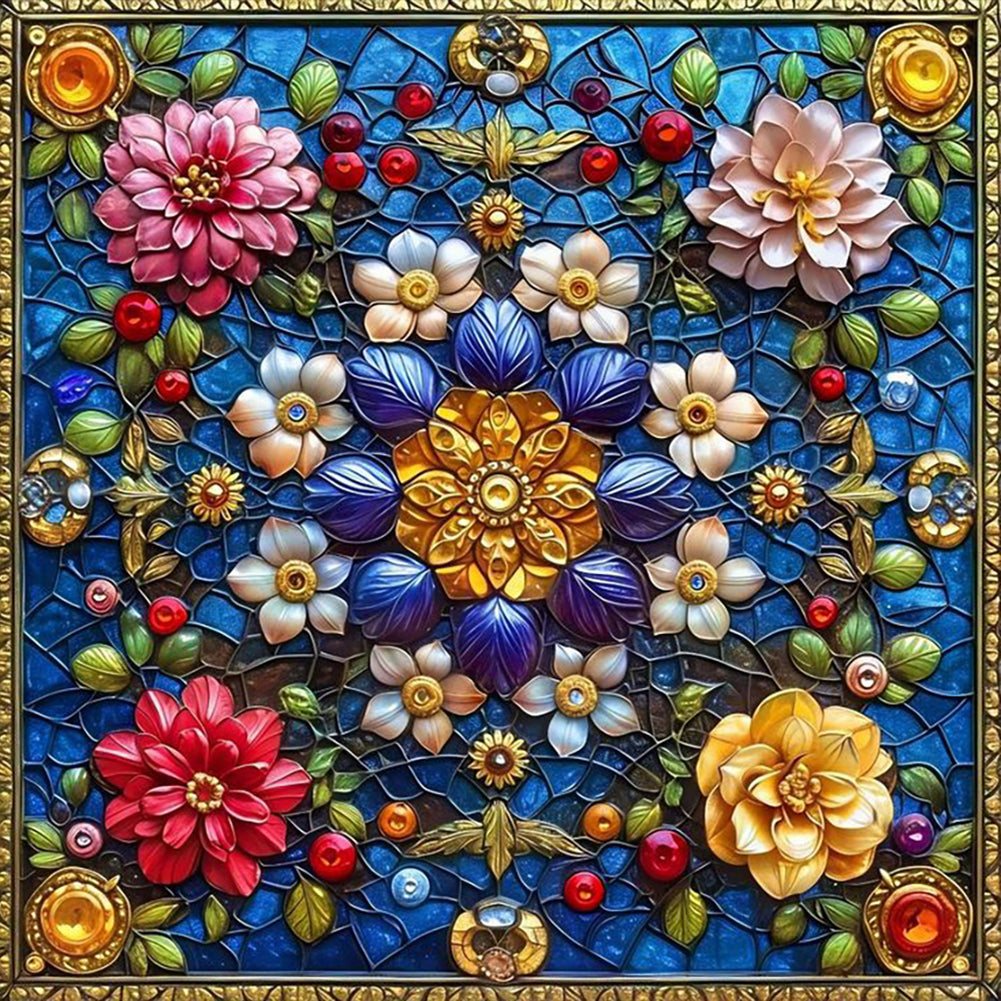 Glass Style Flowers - Full Round Drill Diamond Painting 40*40CM