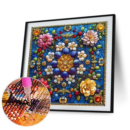 Glass Style Flowers - Full Round Drill Diamond Painting 40*40CM