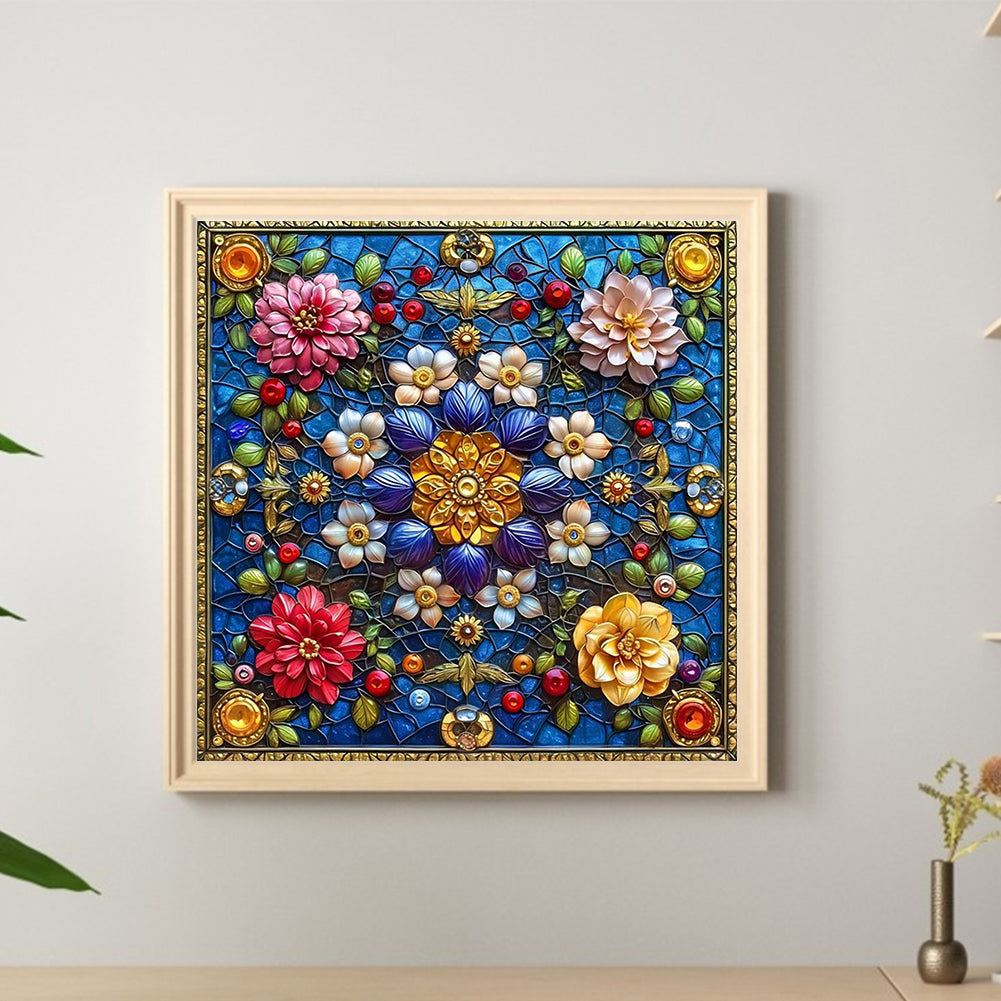 Glass Style Flowers - Full Round Drill Diamond Painting 40*40CM