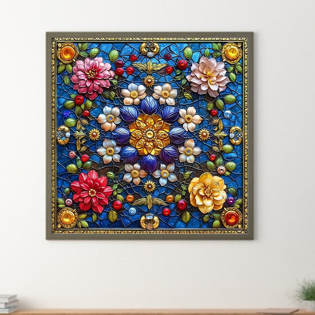 Glass Style Flowers - Full Round Drill Diamond Painting 40*40CM