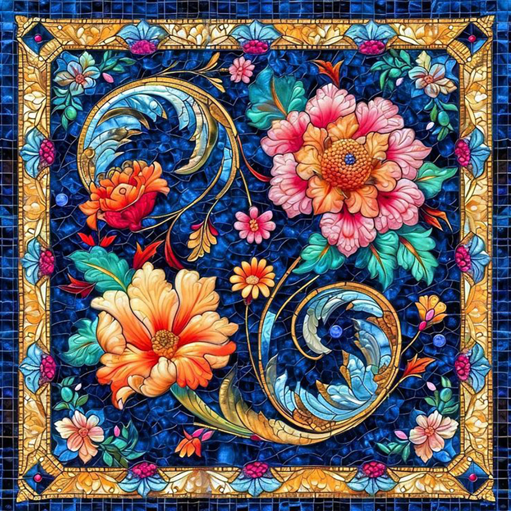 Glass Style Flowers - Full Round Drill Diamond Painting 40*40CM