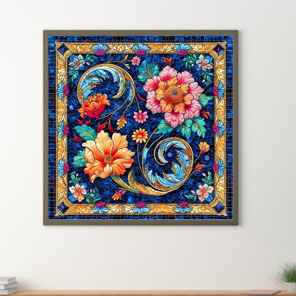 Glass Style Flowers - Full Round Drill Diamond Painting 40*40CM