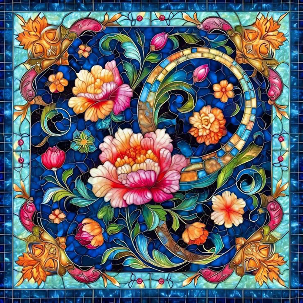 Glass Style Flowers - Full Round Drill Diamond Painting 40*40CM