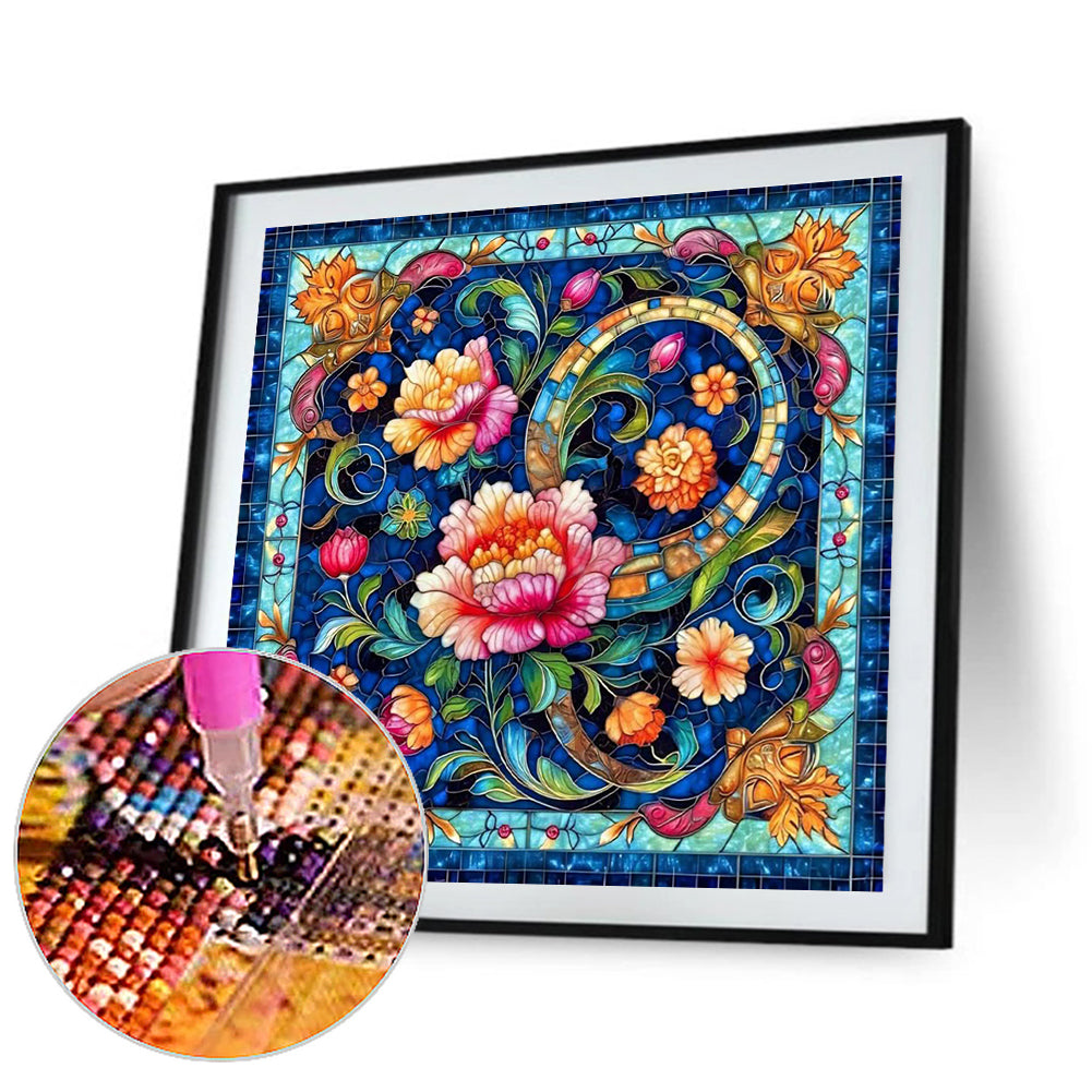 Glass Style Flowers - Full Round Drill Diamond Painting 40*40CM