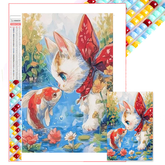 Cat And Fish - Full Square Drill Diamond Painting 60*40CM