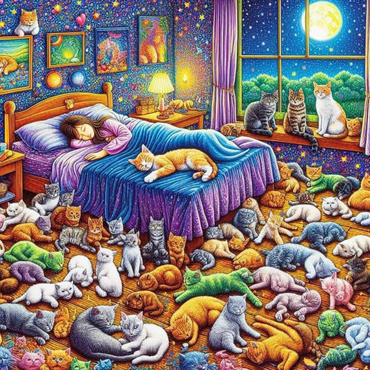 Girl And Cats - Full Round Drill Diamond Painting 40*40CM
