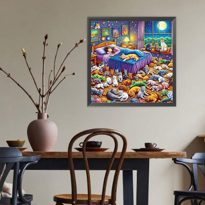 Girl And Cats - Full Round Drill Diamond Painting 40*40CM