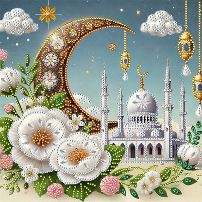 White Flower Crescent Castle - Special Shaped Drill Diamond Painting 30*30CM