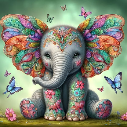 Butterfly Elephant - Full Round Drill Diamond Painting 30*30CM