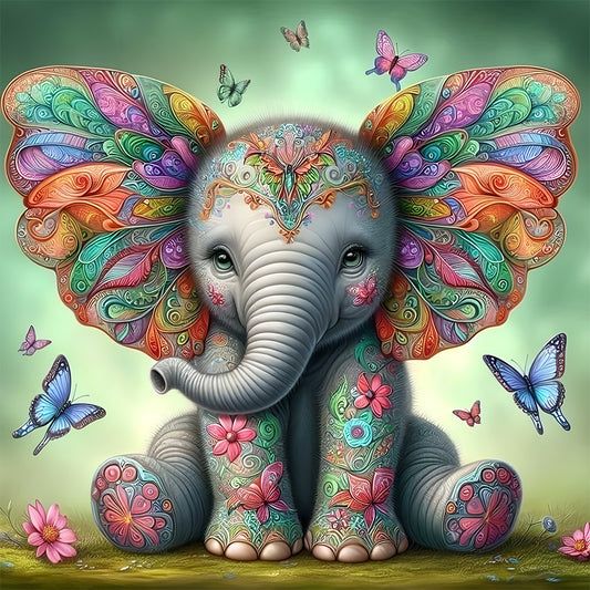 Butterfly Elephant - Full Round Drill Diamond Painting 30*30CM