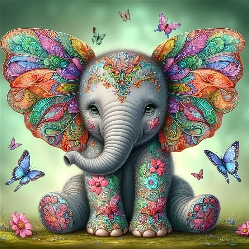 Butterfly Elephant - Full Round Drill Diamond Painting 30*30CM