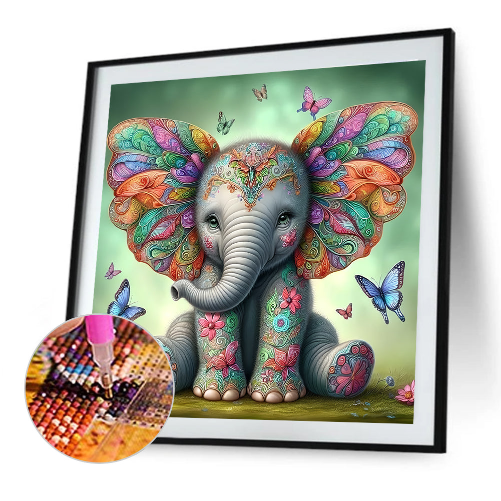 Butterfly Elephant - Full Round Drill Diamond Painting 30*30CM